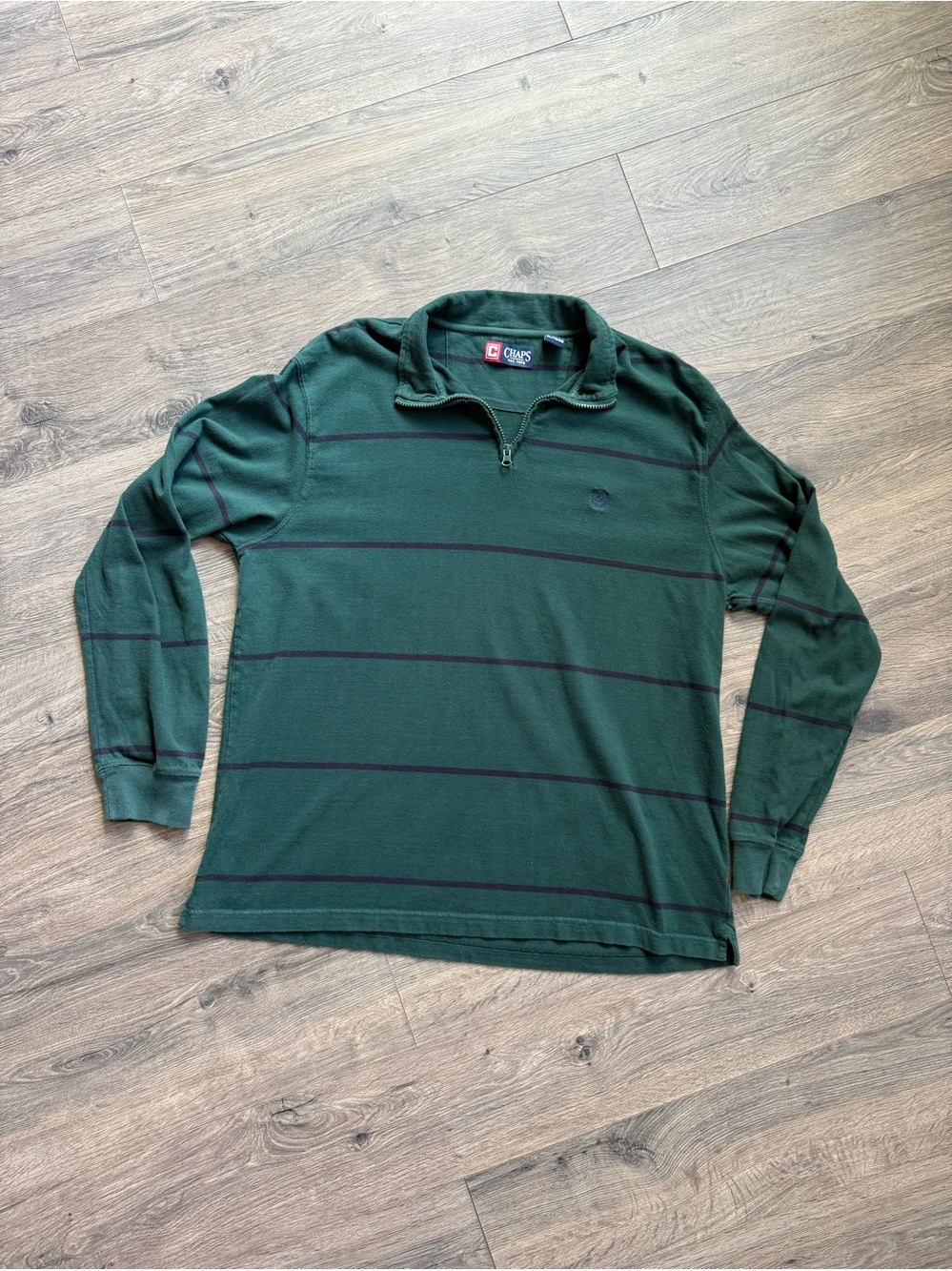 Vintage Chaps Est. 1978 Men's XL Green Striped Quarter-Zip Pullover Long Sleeve